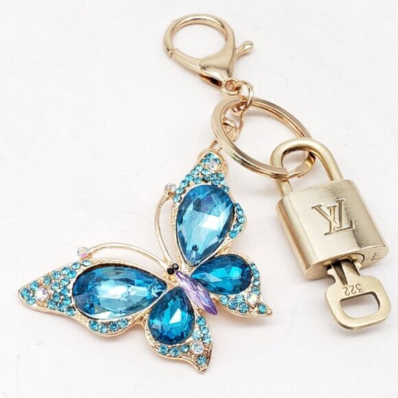 Authentic Louis Vuitton Lock & Key W/ Unbranded Elegant Blue Butterfly Keychain - Picture 7 of 8